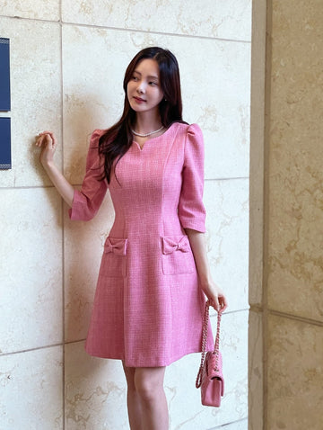 Pond Notch Shirring Ribbon Tweed Mini One Piece